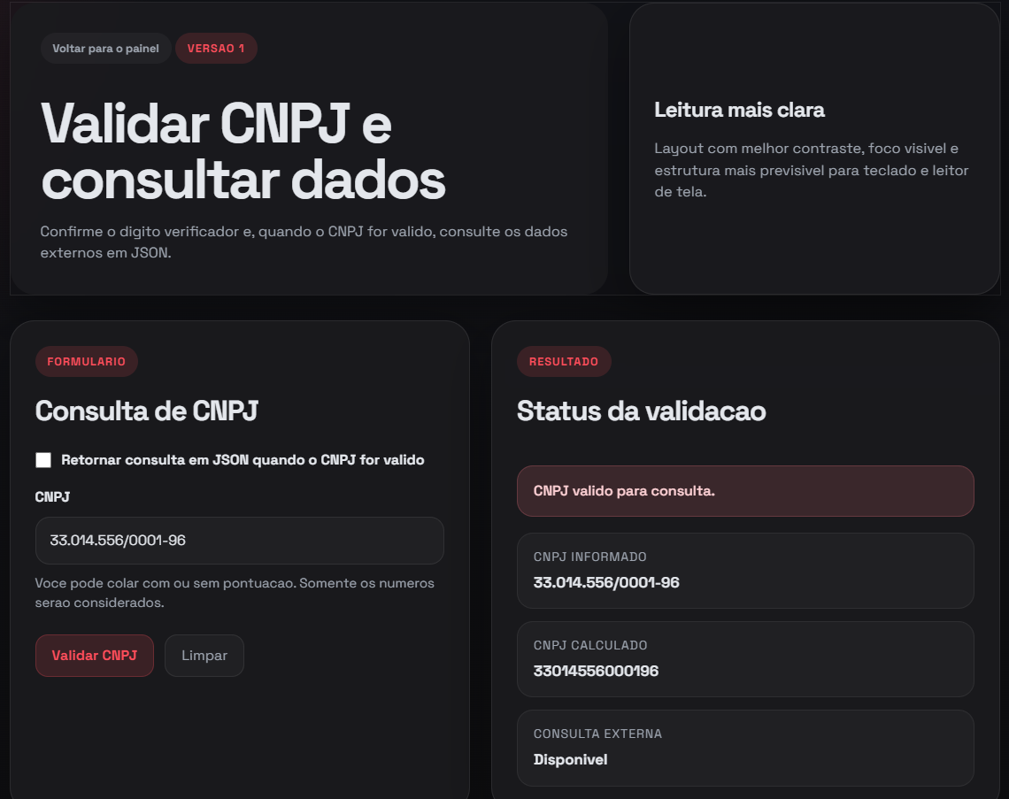 Tela inicial do projeto Validador de CNPJ