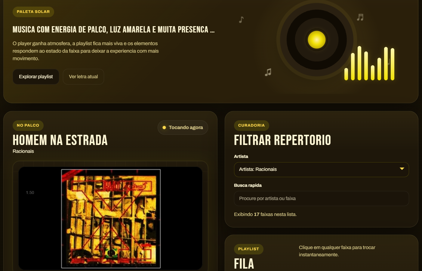 Tela inicial do projeto Racionais Experience
